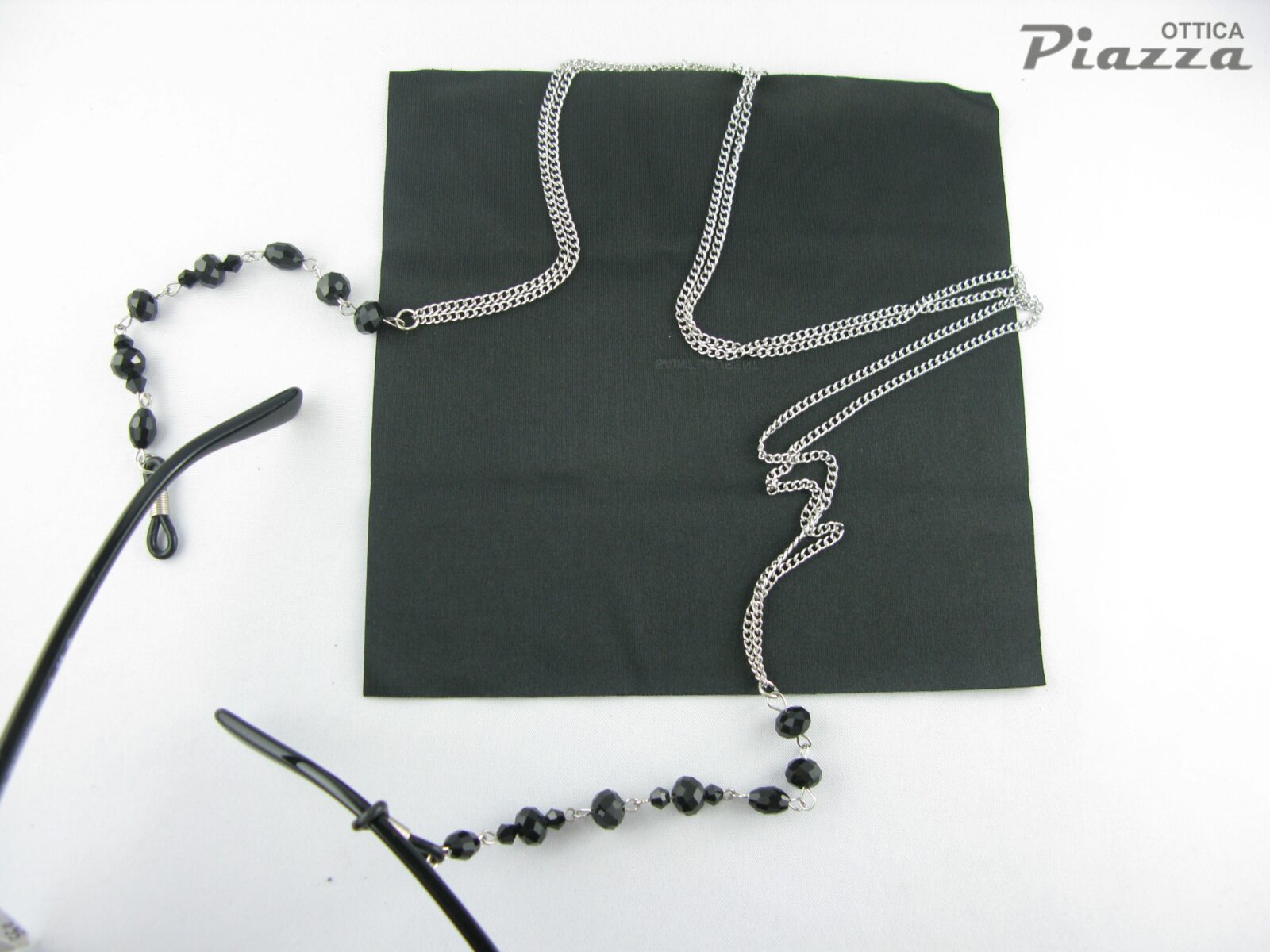 Catenella argento per occhiali con perle nere