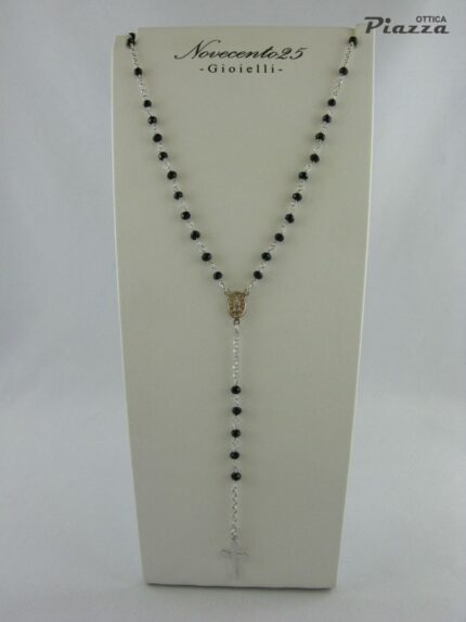 Collana a Rosario in argento e cristallo nero