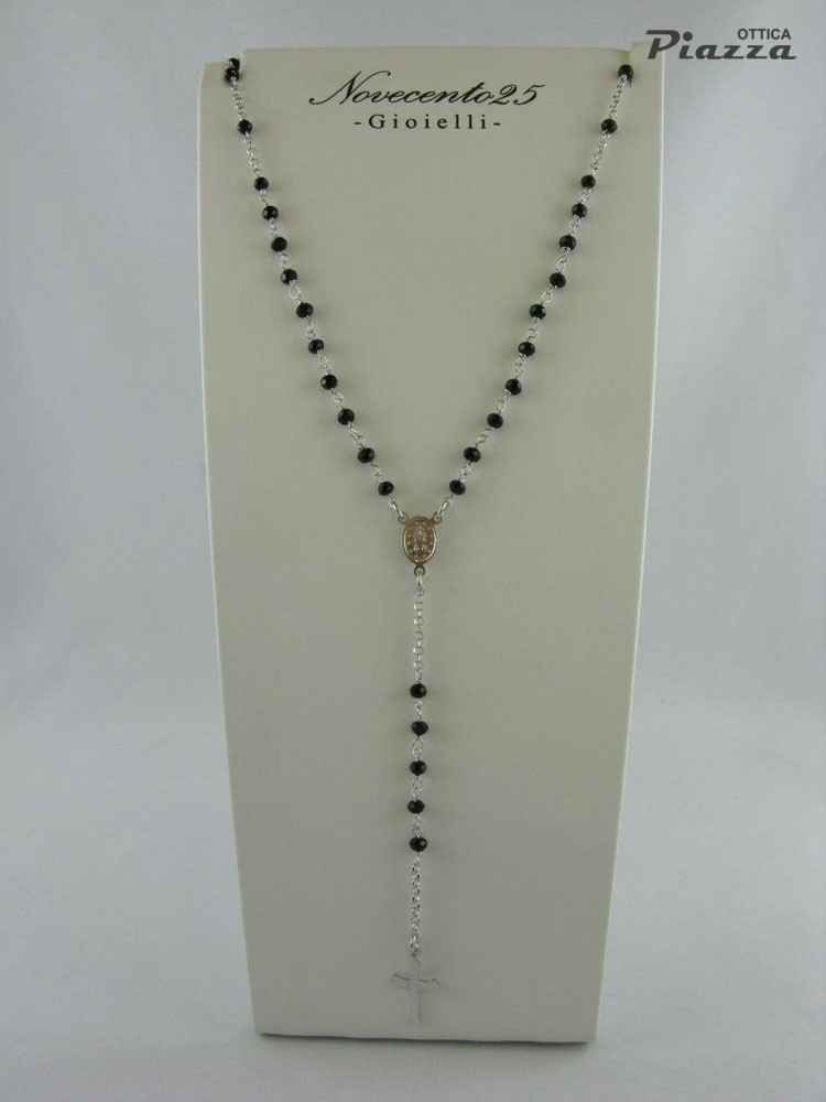 Collana a Rosario in argento e cristallo nero Collana a Rosario in argento e cristallo nero
