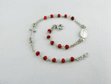 Rosario a bracciale in argento pietre rosse Rosa Bianca
