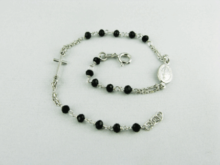 Rosario a bracciale in argento pietre nere Rosa Bianca